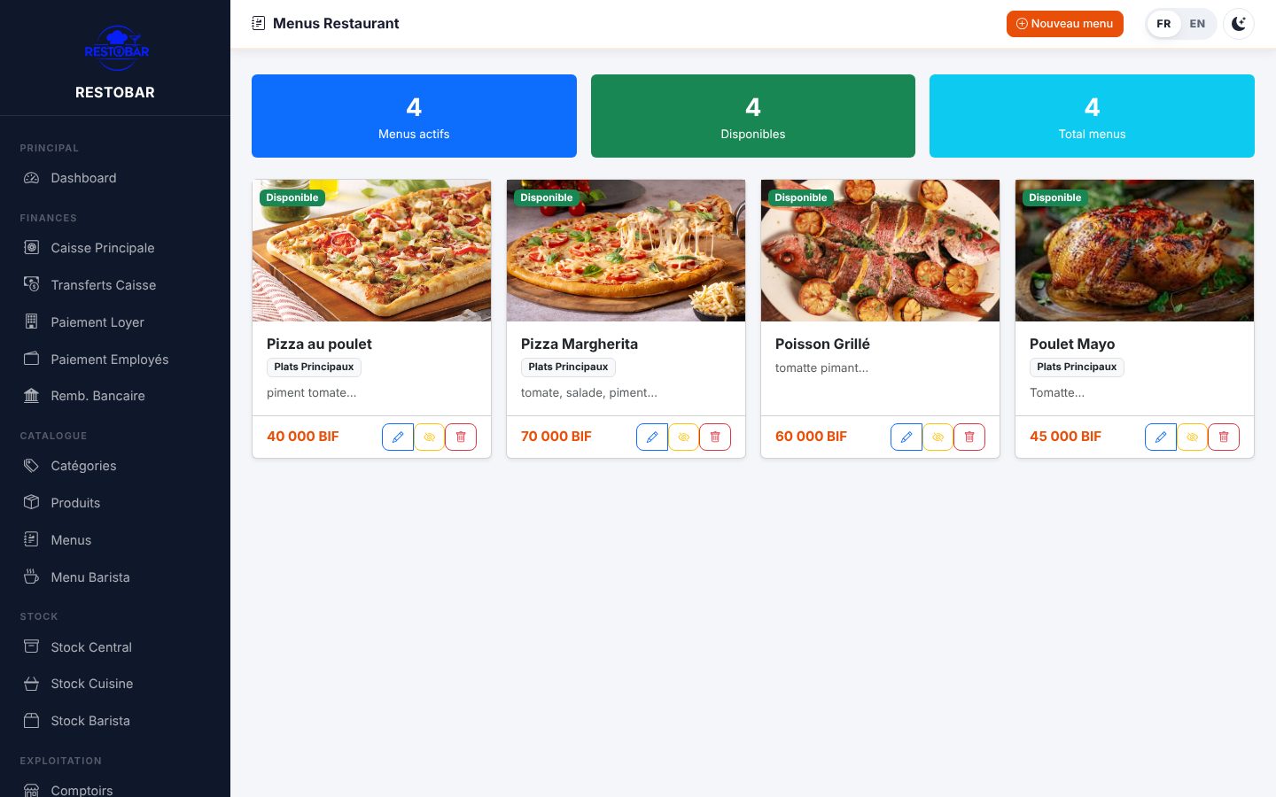 Menus du jour