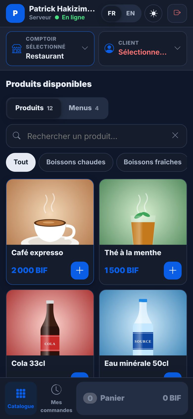Application serveur en mode sombre