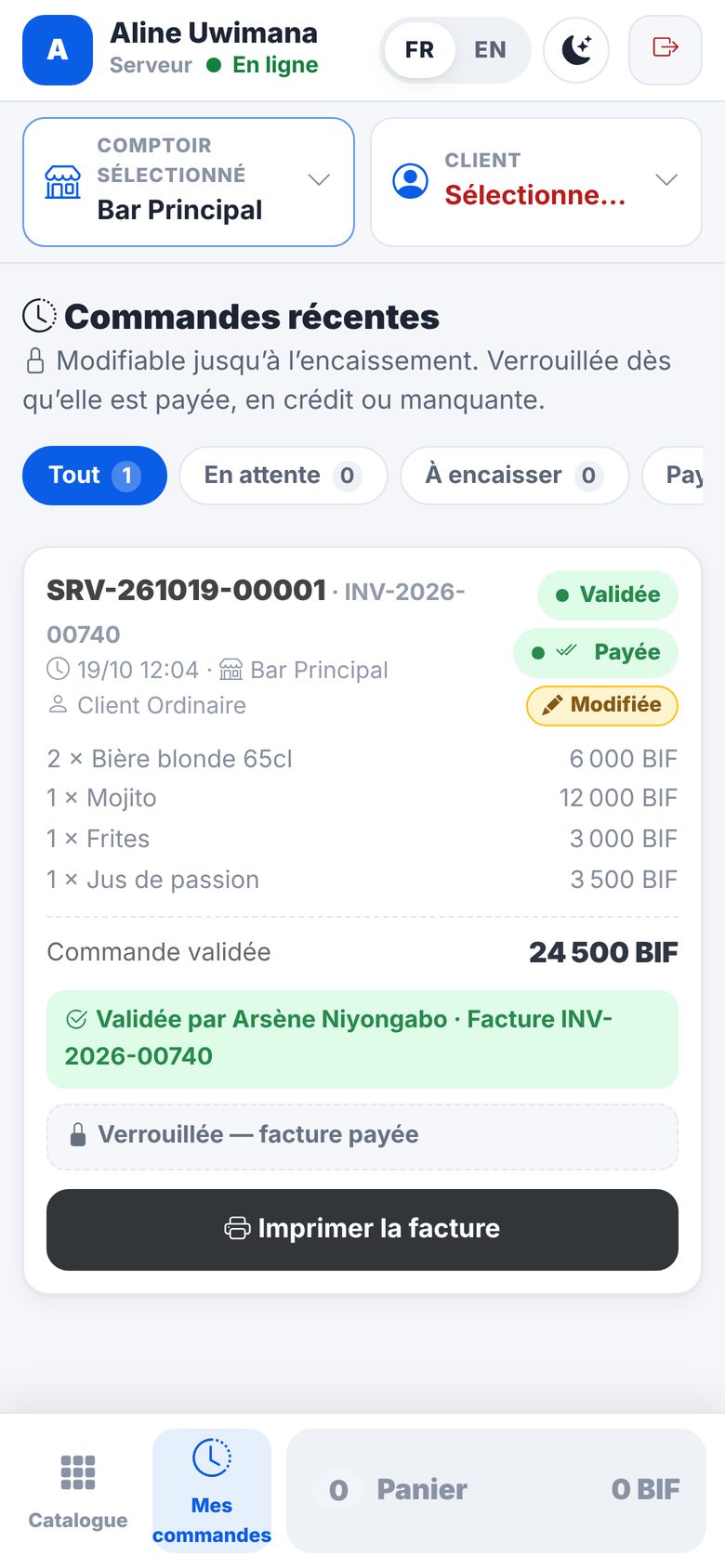 Commandes du serveur sur téléphone
