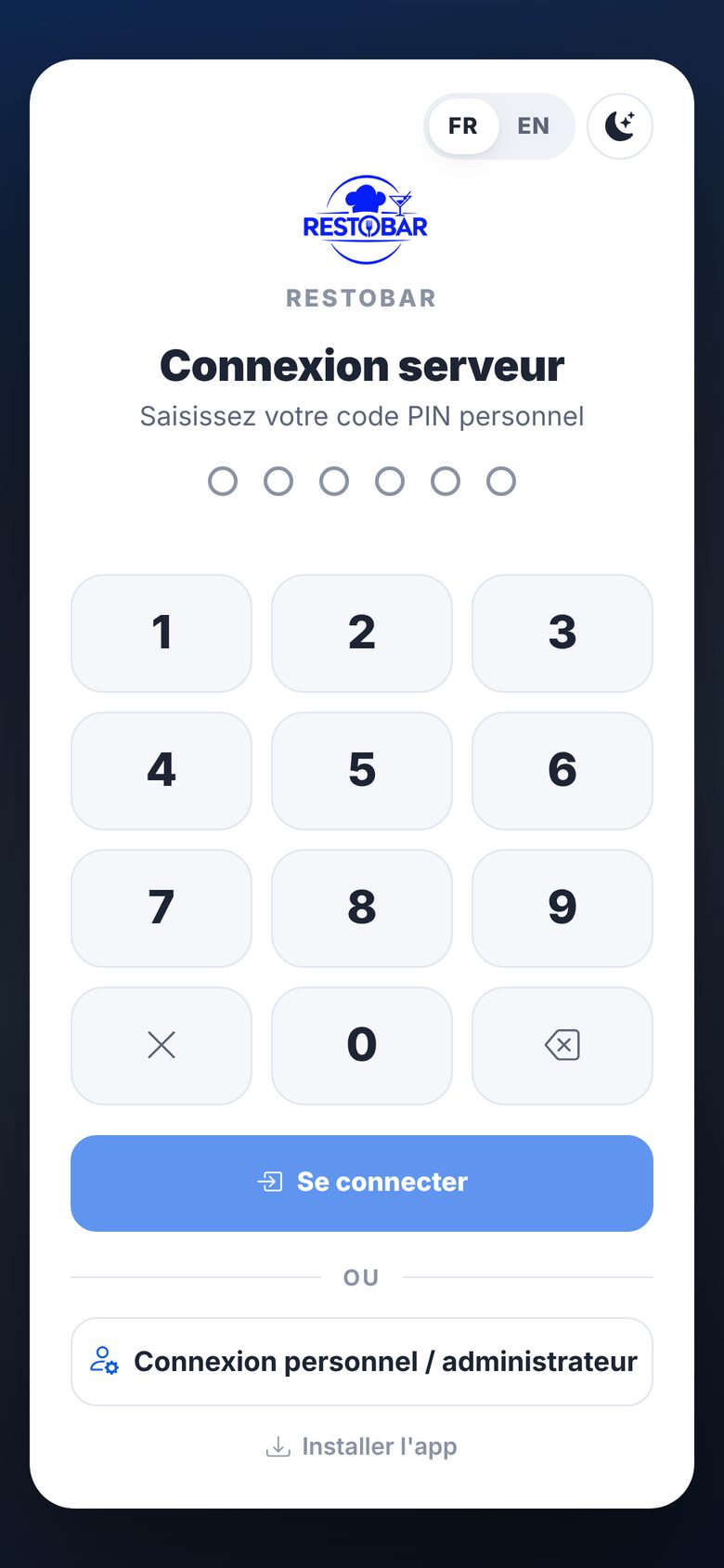 Écran de connexion par code PIN